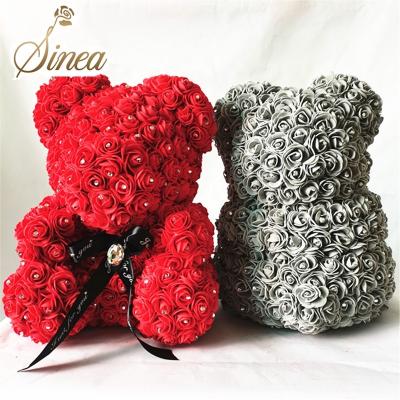 China Valentines Day Gift 100% Valentine's Day Gift Coupon Price Artificial Flower Foam Heart Rose Bear Handmade Red Pe Teddy Bear for sale