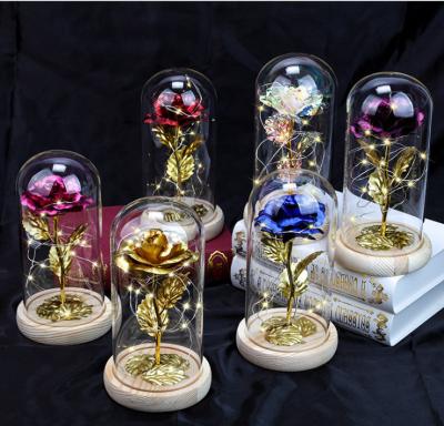 China Fashional Artificial Flower Factory Selling OEM Promotional Women's Infinity Galaxy 24k Colorful Enchanted Foil Plated Rose Gold Dipped Gift for sale