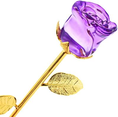 China ECO-frendly new product gift wedding decoration 24K galaxy gold glass crystal rose flowers in gold stems for sale