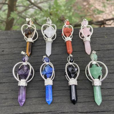 China Natural star point Europe merkaba necklace stone pendant crystal crystal therapy rose quartz gemstone jewelry pendulum for sale