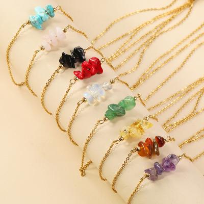 China Crystal Stone Pendant Necklace Europe Chip Quartz Crystal Stones Healing Gemstone Reiki Gold Plated Necklace For Gift for sale