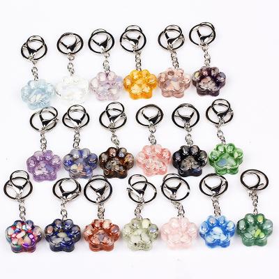 China Hot Sale Crystal Wholesale Resin 3d Cartoon Cat Cute Natural Crystal Stone Paw Key Chain Diy Custom Made Cat Key Chain For Car Or Bag Gift for sale