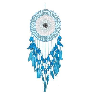 China Europe Wholesale 40cm Big Blue Ring Enchantress Dream Catchers Decoration DIY Kit Hand Knitting Feather Opens Home Hanging Dress for sale