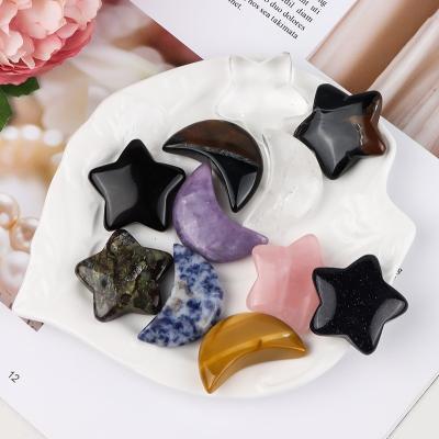 China Europe mini 3cm/30mm wholesale crystal handmade carving moon and star shaped crystal gemstone healing natural crystal for gift for sale