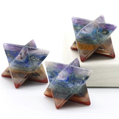 China Wholesale Europe-American natural merkaba 7chakra crystal star carving colorful reiki meditation healing gemstone crystal ornaments for mind for sale