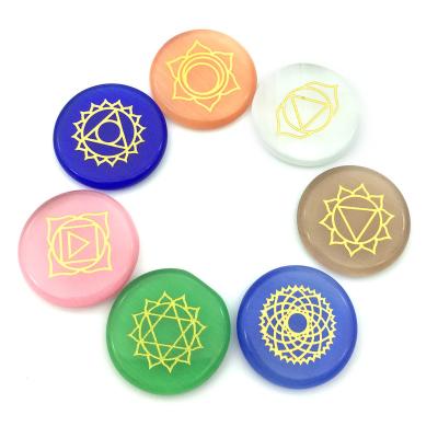 China Wholesale Natural China Gemstone Circle And Isogonal Crystal Runes Seven Chakra Stones Set For Healing for sale