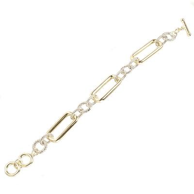 China TWO TONE Best Seller - Real Gold Plated Two Tone Rectangular Cable Link Chain Toggle Bracelet *A5709BK for sale