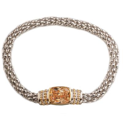 China CLASSIC Rhodium Popcorn Gold Plated Two Tone Bracelet With Champagne Crystal *T2614BKCH for sale