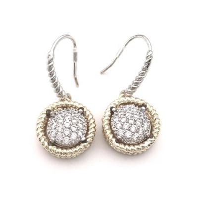 China Vintage Fashion Women's Two Fish Hook Tone Round Pave Drop Earrings Zircon *T1614EK for sale