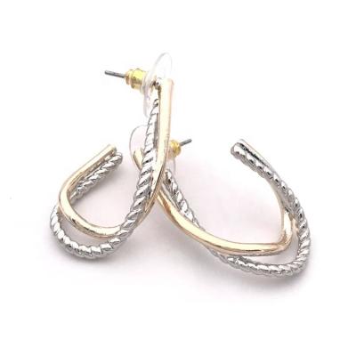 China New Vintage Fashion Lady Earrings Two Tone Cable Twisted Gold Ear Ring Vintage Stud Earrings *T1712EK for sale