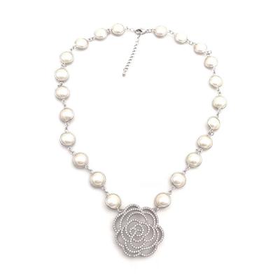 China Hottest Rhodium Necklace Perringsl Rose Flower Pave Inspiration Chain CLASSIC Necklace Set *T1366XR for sale