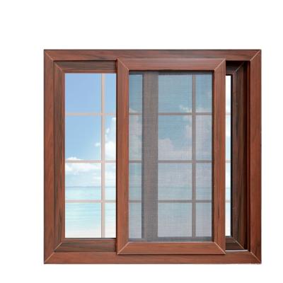 China Folding Screen Wood Grain Window Frame With Safety Fly Bugs Screen Aluminum Window And Door for sale