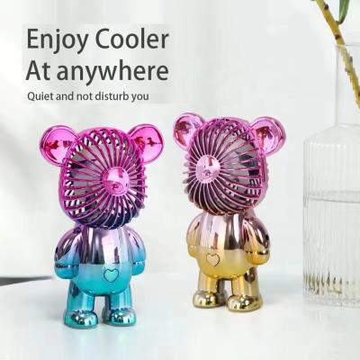 China 2022 Wholesale New Arrival Hot Sale Factory Cartoon Cute Bear Gradient Color USB Charging Rechargeable Electric Handheld Mini Fan for sale