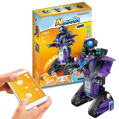 China Creativity Battery Operated Intelligent Module PCs Toy 331 Crawler Belt USB Charged Building Block AI Phone App Control Robot Plastic Toy for sale