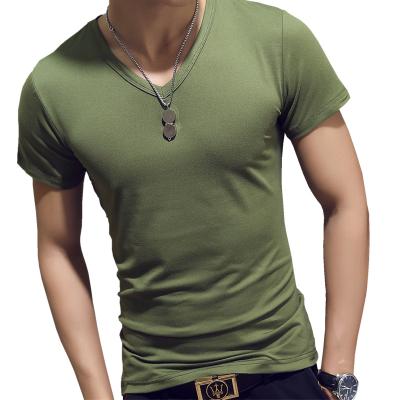 China wholesale Large Size V-Neck Solid Color Men's T-shirt Summer Korean Anti-Wrinkle Men's Short Sleeve Half Sleeve T-shirt for sale