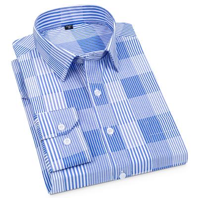 China Anti-Wrinkle Stain Summer Tencel Cotton Men's Shirt Striped Plaid Casual Long Sleeve Shirts for sale