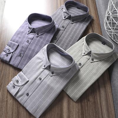 China Fashion Men's Long Sleeve Cardigan Men's Three-dimensional Business Anti-wrinkle Classic Lapel Striped Shirt Casual Shirts for sale