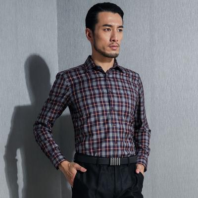 China Anti-wrinkle good quality woolen sweater 95% wool long sleeve men's shirt middle age plaid shirts for sale