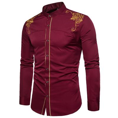 China New Anti-wrinkle printed men's long-sleeved shirts embroidery custom men's clothing European and American men's casual shirt for sale