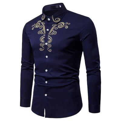 China Anti-Wrinkle Fashionable Men's Long Sleeve Shirt Embroidery Retro Long Sleeve Printed Shirt Factory Custom Wholesale for sale