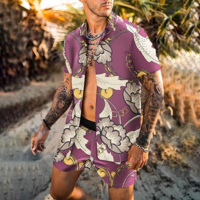 China Anti-Wrinkle Summer Mens Short Suit Custom Hawaiian Short Sleeve Shirt Beach Pants Loose Casual Suit for sale