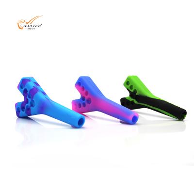 China Wholesale Silicone Pipe Two Holes CBD Pot Cigarette Holder Smoking Pipe Gunter Smoking Accessory Smoke Shop Coloful new for sale