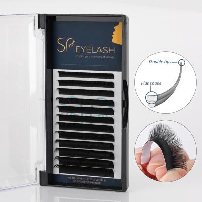 China Flat Lashes D Private Label Natural Soft Tip Double Curls 0.05 8-15mm Split Tips Lashes Flat Eyelash Extension for sale