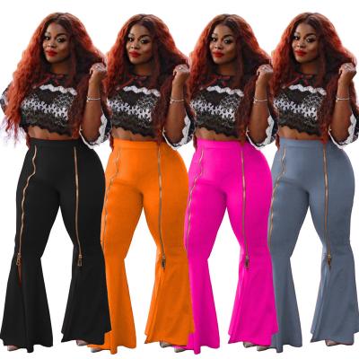 China Wholesale Anti-wrinkle Fashion Women's Long Pants Sexy Solid Color Zipper Bell Bottoms Bell Bottoms Sexy Solid Bell Bottoms for sale