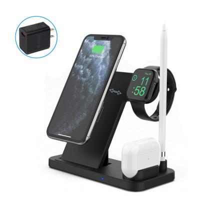 China Multi Function Charging Station Foldable Wireless Charger Station 10W Qi 4 in 1 Wireless Charger for iPhone 12 for sale