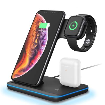 China Multi Function Charging Station Qi-certified 3 in 1 Fast Charging Station Qi Wireless Charger 15w For Airpods Pro for sale