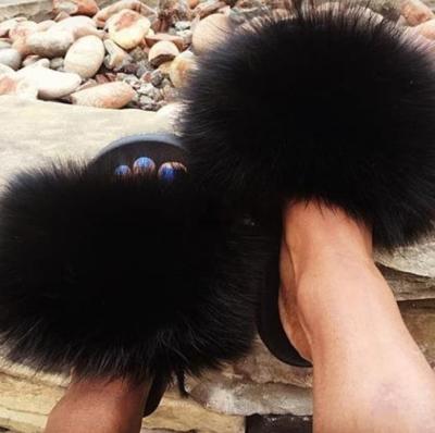 China CUSHIONING Fashionable High Quality Real Fur Slides Fox Fur Slippers Slides Warm Sandal Fur Slippers for sale