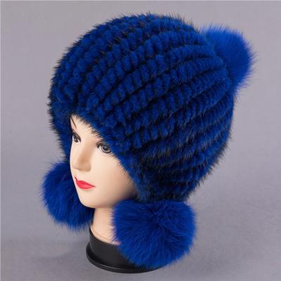 China Factory direct wholesale fur pom pom hats fox fur hats women goat fur hat striped for sale