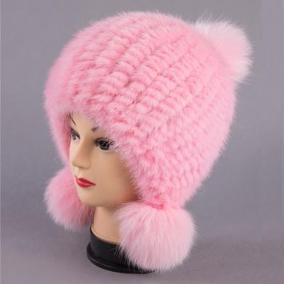 China Factory direct fur hat real fox fur pom hat wholesale women striped hats for sale