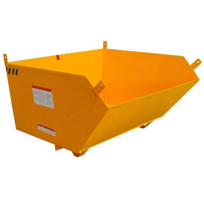 China Low Profile Heat Resistant Maximum 90 Degree Self-Dumping H-Shaped Steel Hopper, Yellow Paint, 1 Cubic Yard, 2,000lb Capacity for sale