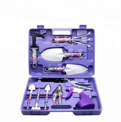 China Multifunctional Purple Garden Ladies Stainless Steel Plastic Box Women Flower Outdoor Garden 10 Pcs Purple Tool Kit for sale