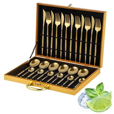 China Viable Portuguese Dinnerware 24pcs Gold Plated Stainless Steel Silver and Gold Cutlery Set Spoon and Fork Set Cutlery for sale