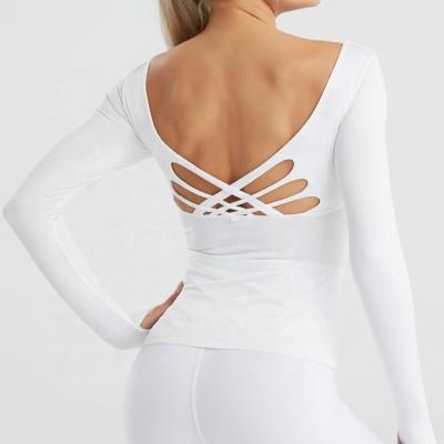 China Breathable Backless Long Sleeves Custom Sports Shirt Women Fitness Gym Wear Yoga Top for sale