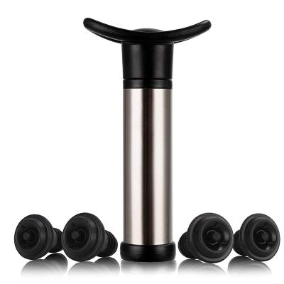 China Custom White Viable Metal Logo Stainless Steel Wine Bottle Pump Vacuum Mouth With Food Grade Silicone Wine Stopper 4pc for sale