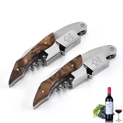 China Sustainable Professional Stainless Steel And Wooden Bottle Opener And Wine Corkscrew For Waiter for sale