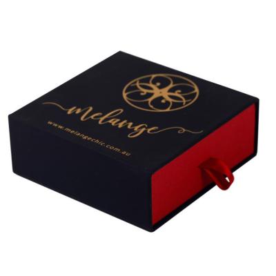 China Black Handmade Texture With Gold Foil Logo Custom Slide Out Wig Gift Drawer Box Package Drawer Paper Box for sale