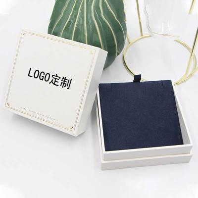 China Wholesale Handmade Luxurious Velvet Navy Blue Necklace White Jewelry Display Boxes For Valentine's Day Supprized Christmas Gift Box for sale