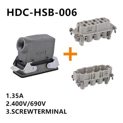 China HDC-HSB-006 Aluminum Die Casting Waterproof IP65 6 Pin Automotive Side Entry Socket Housing, Waterproof High Current Socket Electrical Outlet for sale