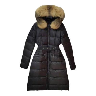 China Wholesale Fashion Duck Down Fox Fur Waist Winter Moncleres White Slim Fur Coat Long Raincoat for sale