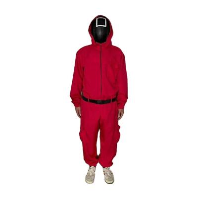 China 2021 Breathable Wholesale Halloween Game Of The Squid Masks Headgear Cosplay Costume Overalls Red Squid Game Set for sale