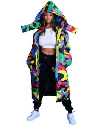 China Breathable Winter New Long Bread Printed Color Camouflage Women's Down Jacket Coat for sale