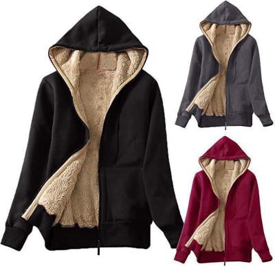 China Autumn Hooded Long Sleeve Solid Color Hoodie Sustainable Plush Printed Women Woolen Coats And Jackets for sale