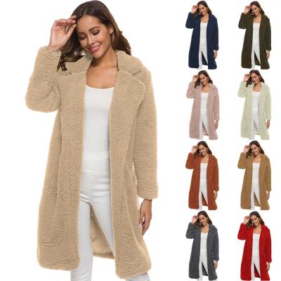 China Wholesale New Solid Color Lamb Fur Medium Length Plush Long Cardigan Sustainable Coat For Women Winter for sale