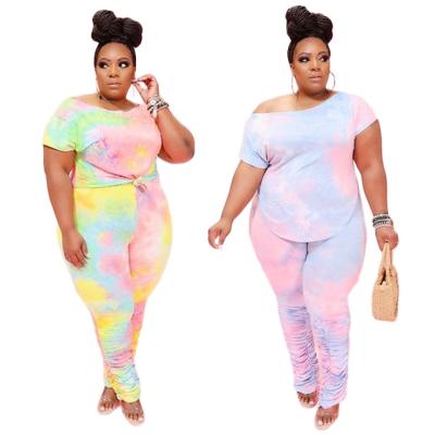 China Wholesale custom spring and summer QUICK DRY plus size tie dyed long pleat pants set for woman for sale