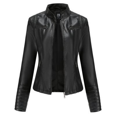 China 2021 Wholesale New Spring Sheepskin Biker Jacket Solid Color Breathable Leather Women Leather Trim Jackets for sale