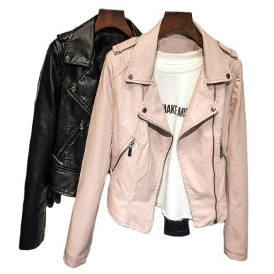 China Turn-down Collar Girls PU Leather Jackets Breathable High Quality Beautiful Women Jackets for sale